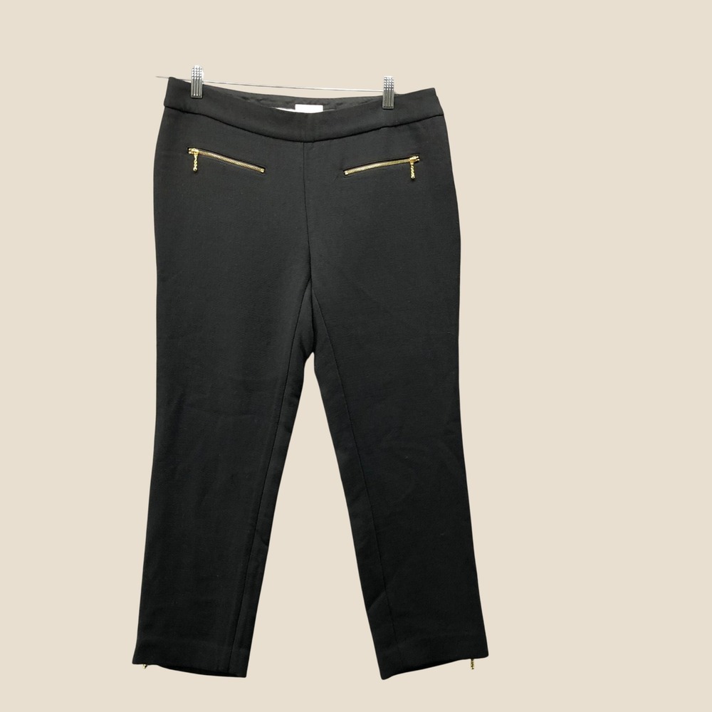 Kate Spade Wool Blend Black Gold Zip Ankle Trousers Dress Pants Womens 10